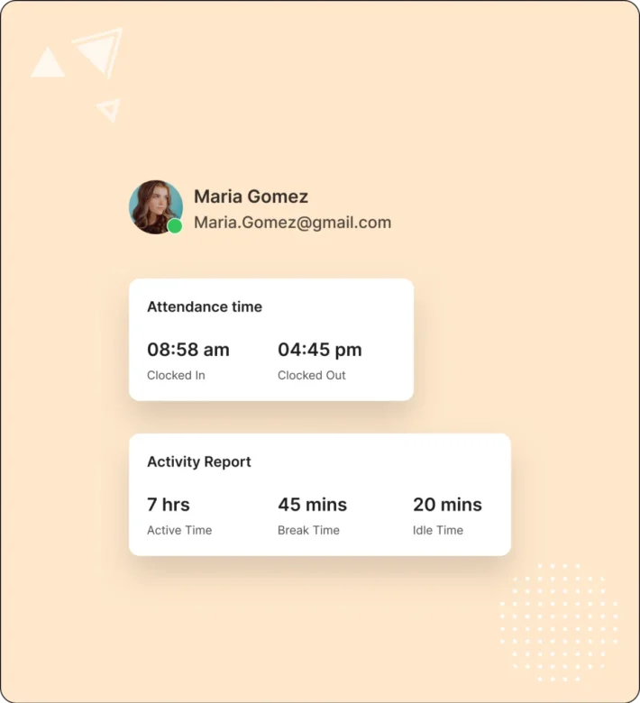 Track when employees take breaks or are idle to ensure a healthy work rhythm.